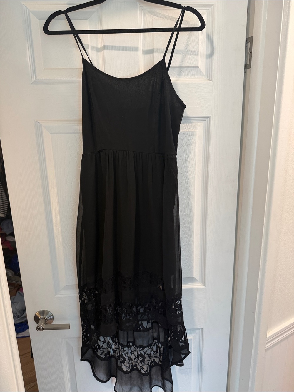 Band of Gypsies Black Midi Slip Dress with Lace Hem